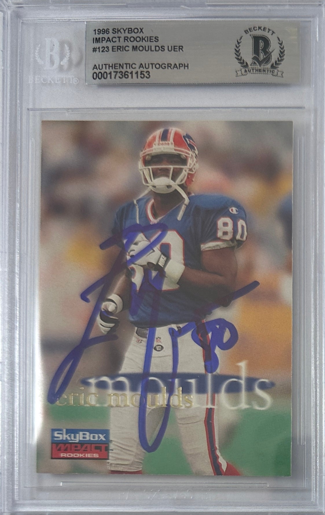 Eric Moulds autographed signed Skybox #123 Buffalo Bills BAS Encap RC
