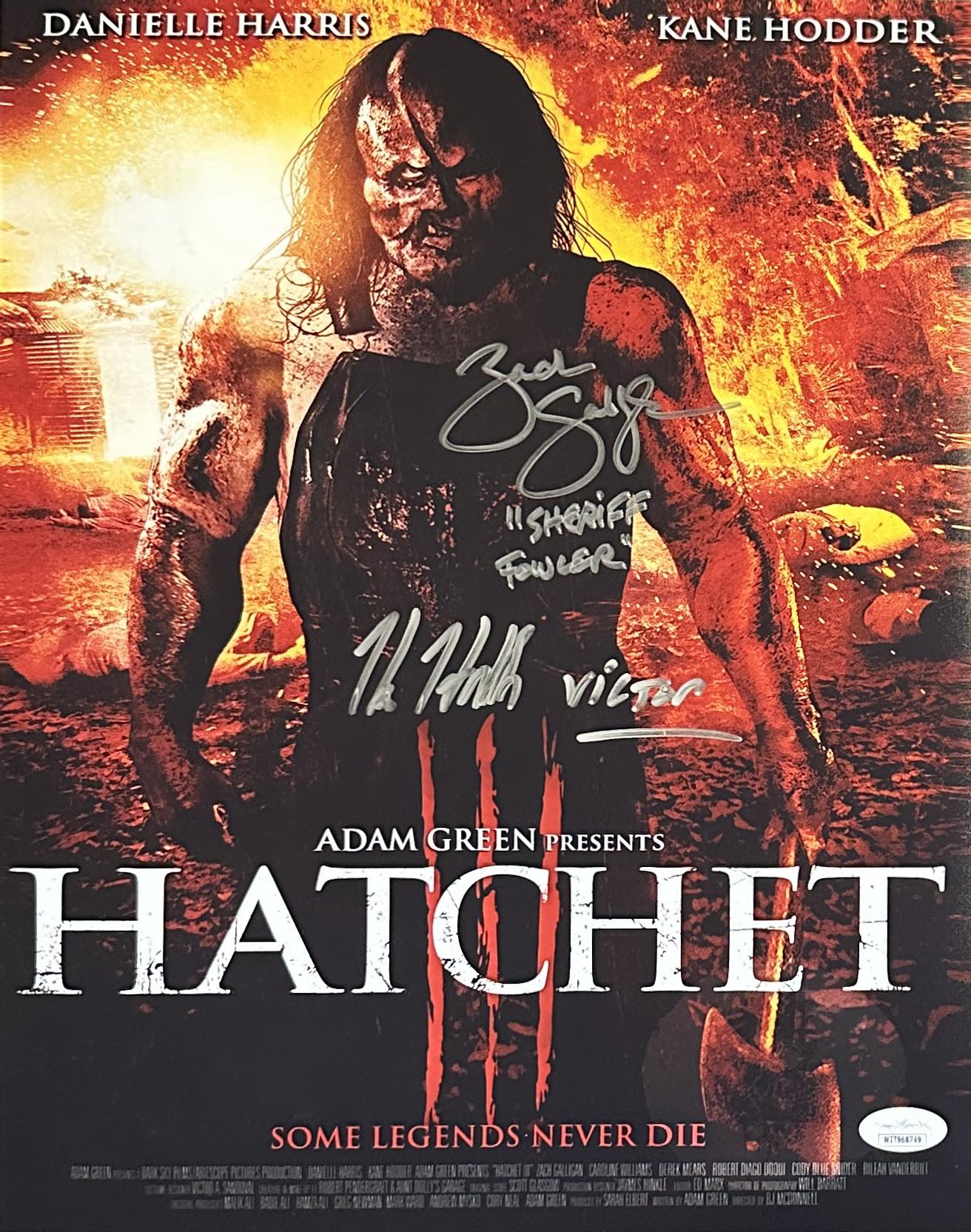 Kane Hodder Zach Galligan autographed inscribed 11x14 photo Hatchet JSA COA