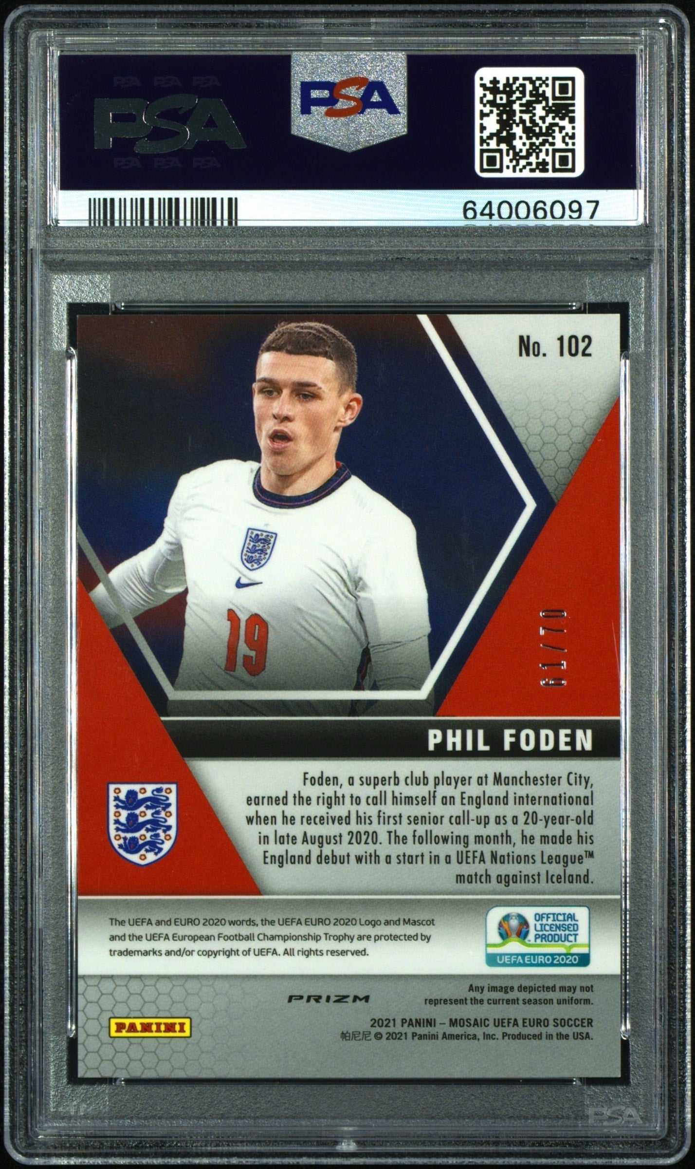 Phil Foden 2020 Panini Mosiac Purple Fluorescent /10 PSA 10 GEM MT