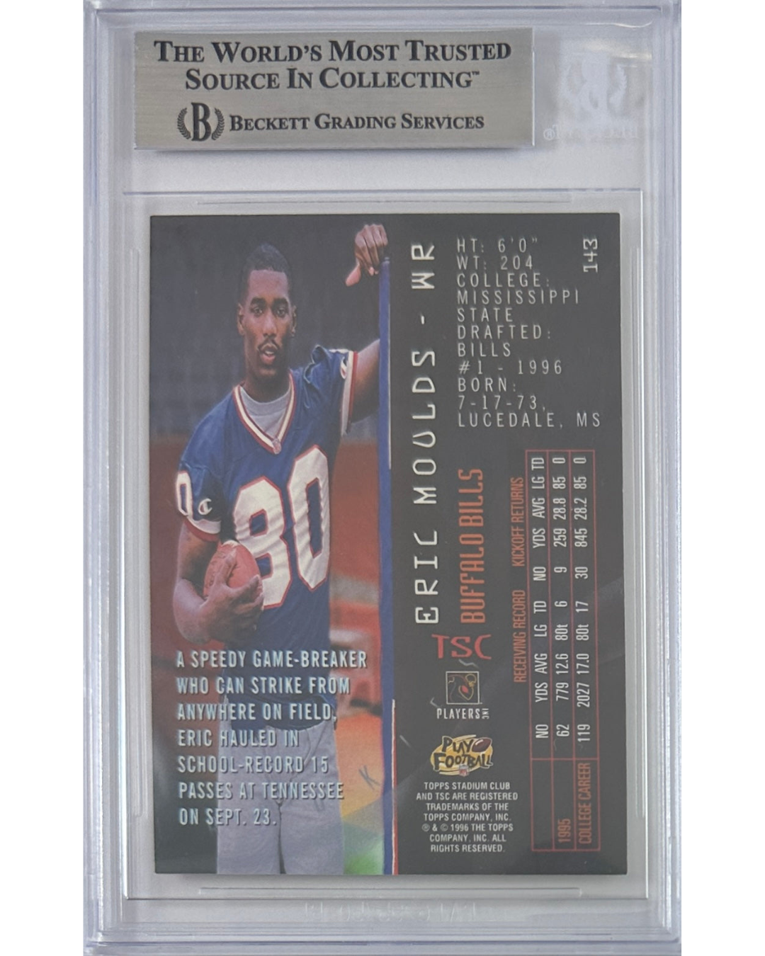 NFL Buffalo Bills Eric Moulds Autographed Signed Topps 1996 #143 BAS Encapsulated RC