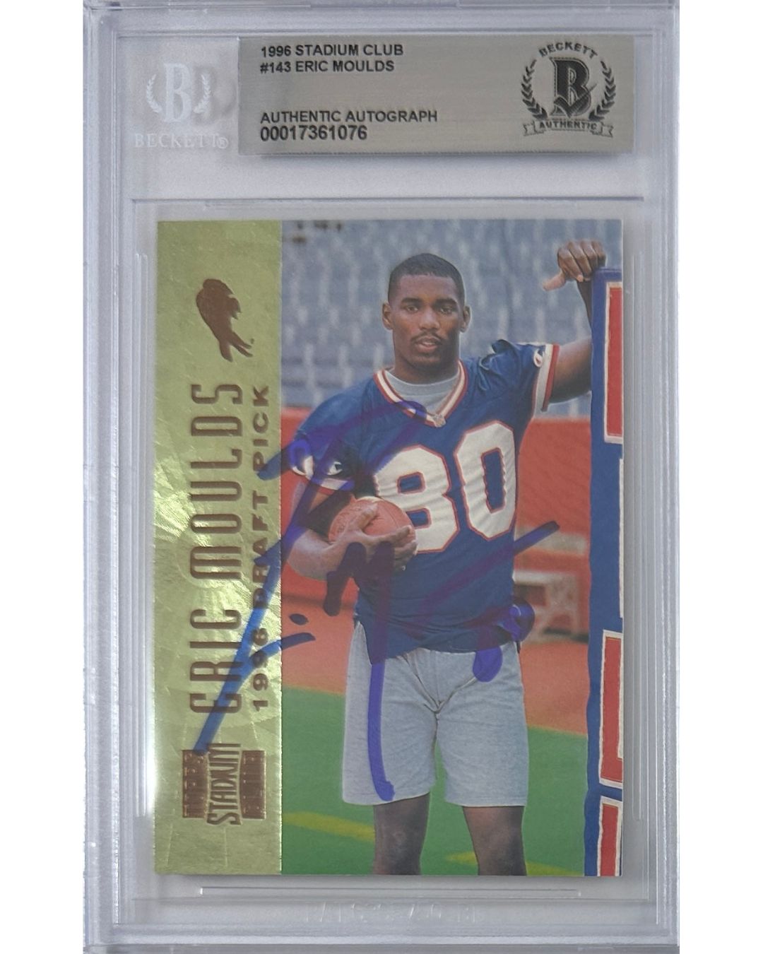 NFL Buffalo Bills Eric Moulds Autographed Signed Topps 1996 #143 BAS Encapsulated RC