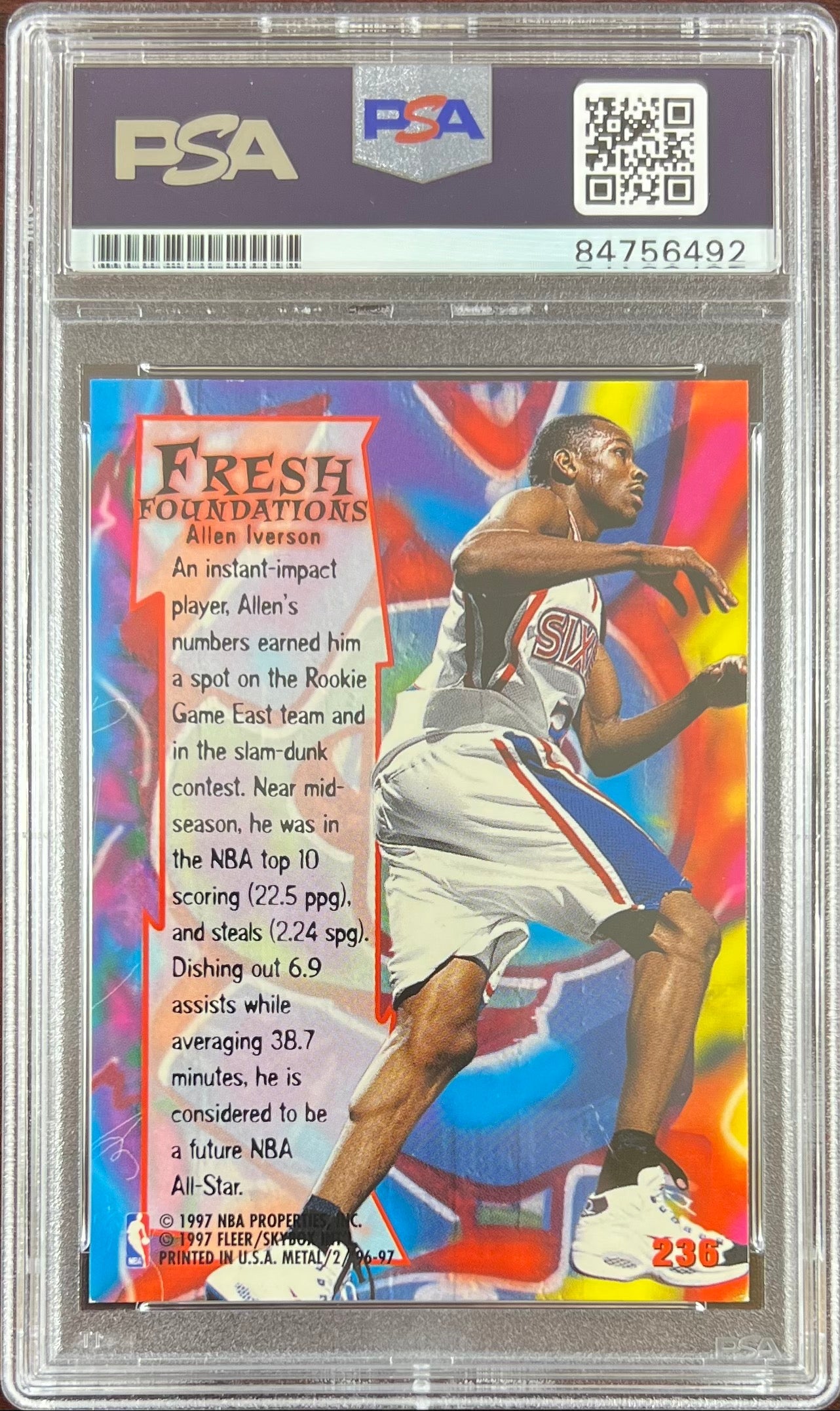Allen Iverson auto RC 1997 Fleer Metal #236 Philadelphia 76ers PSA Encap