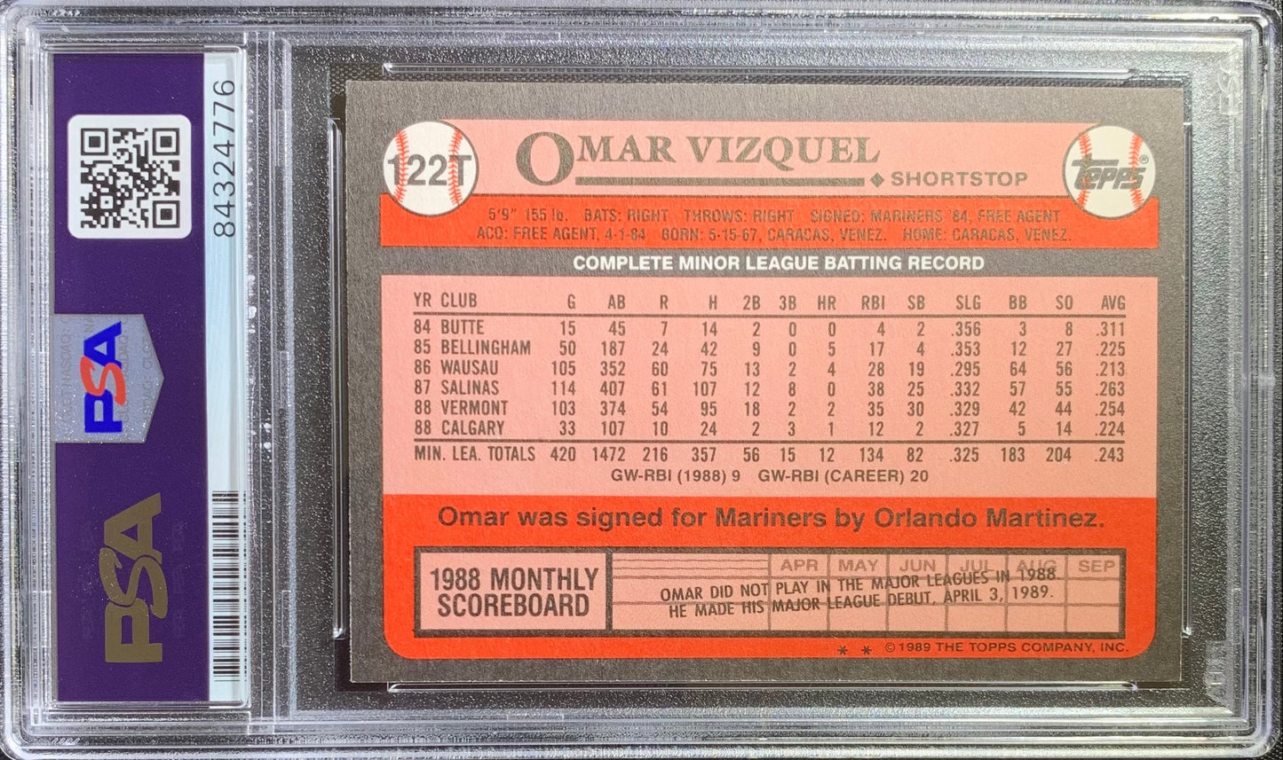 Omar Vizquel auto card 1989 Topps #122T MLB Seattle Mariners PSA Encapsulated RC