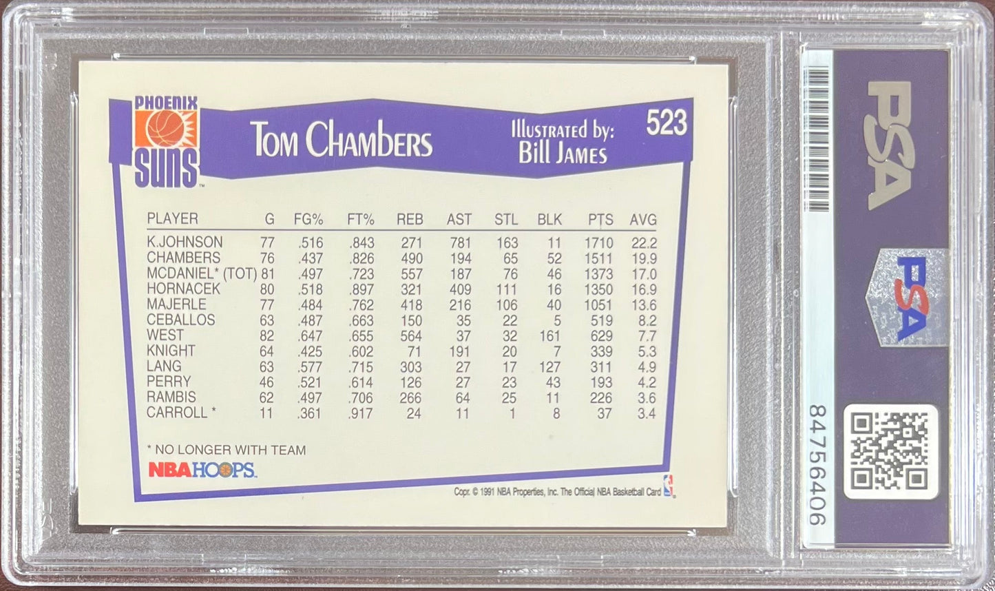 Tom Chambers auto 1991 NBA Hoops #523 card Phoenix Suns PSA Encapsulated