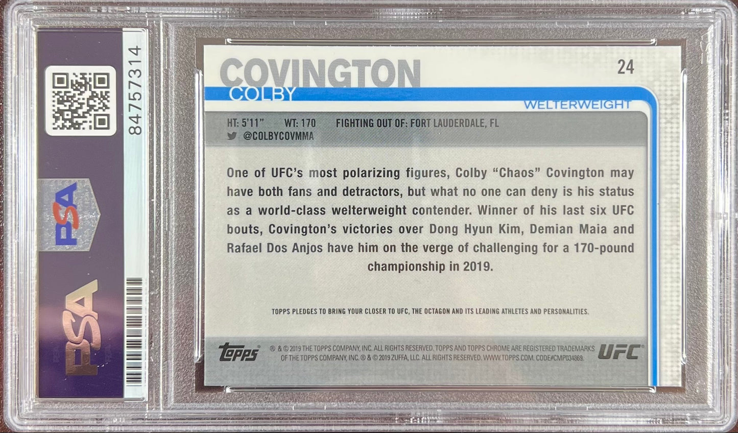 Colby Covington autographed 2019 Topps Chrome card #24 UFC PSA Encapsulated