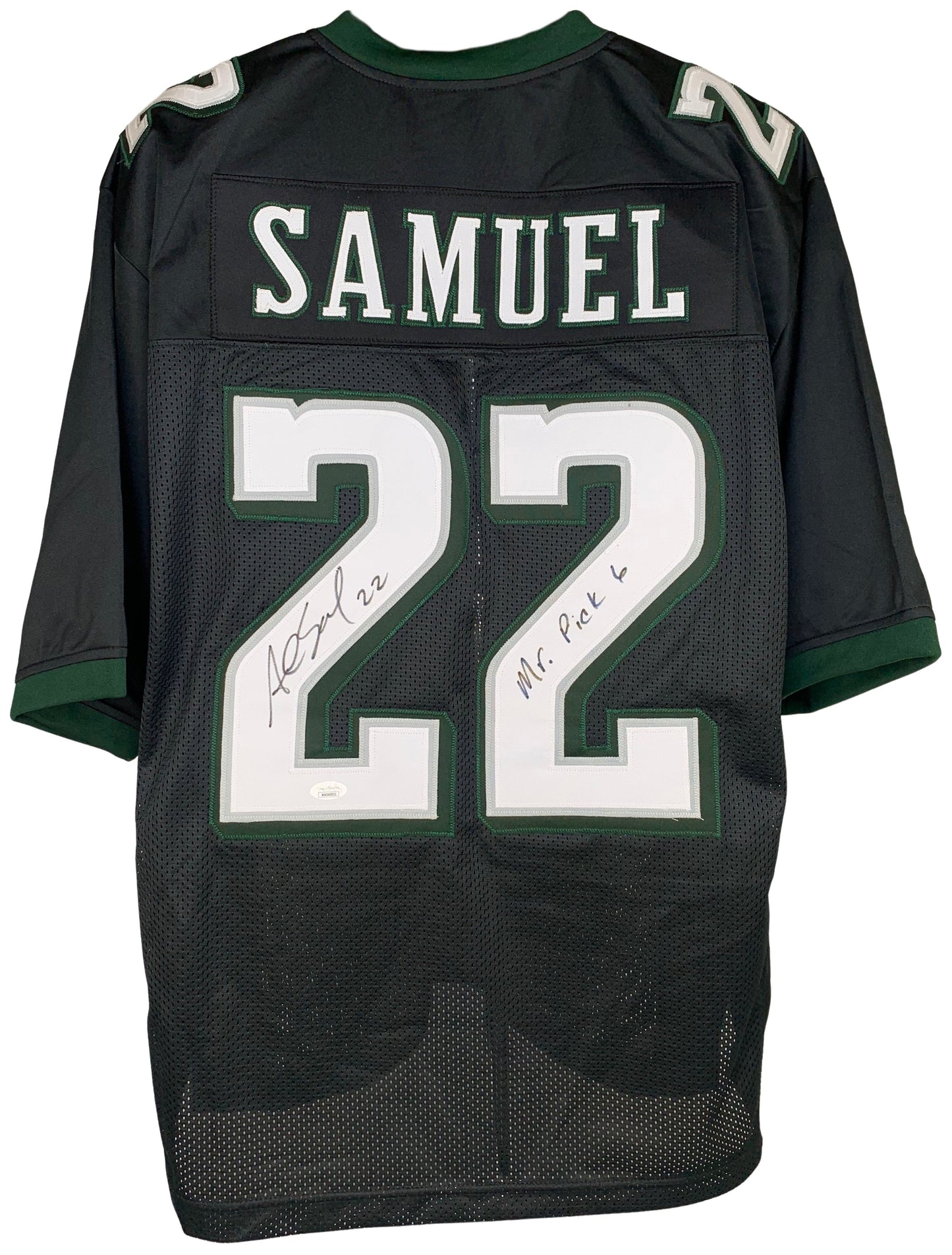 ASANTE SAMUEL SR. SIGNED INSCRIBED CUSTOM BLACK PRO STYLE AUTOGRAPHED JERSEY JSA COA