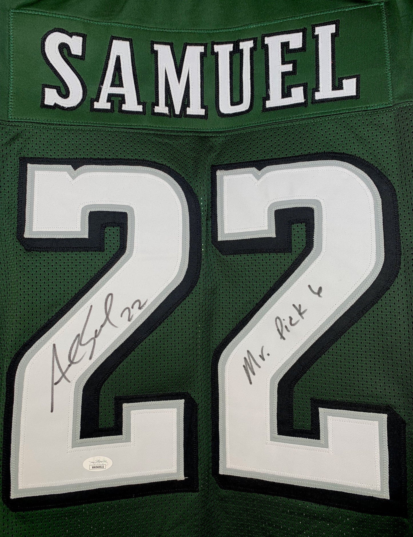 ASANTE SAMUEL SR. SIGNED INSCRIBED CUSTOM GREEN PRO STYLE AUTOGRAPHED JERSEY JSA COA