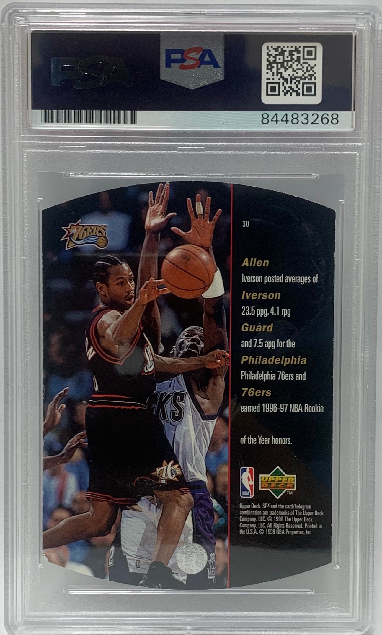 Allen Iverson auto signed 1998 Upper Deck SPX #30 Philadelphia 76ers PSA Encap