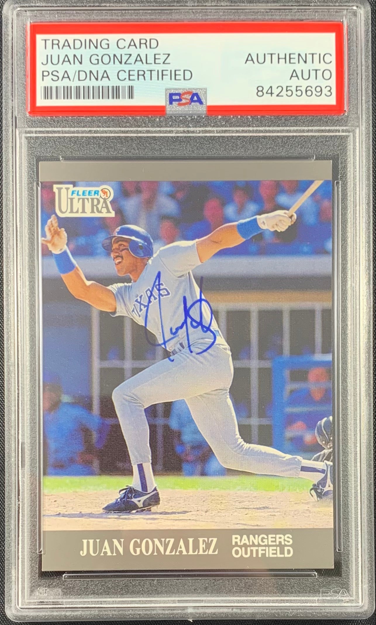 Juan Gonzalez autographed signed Fleer Ultra #U55 Texas Rangers PSA Encapsulated
