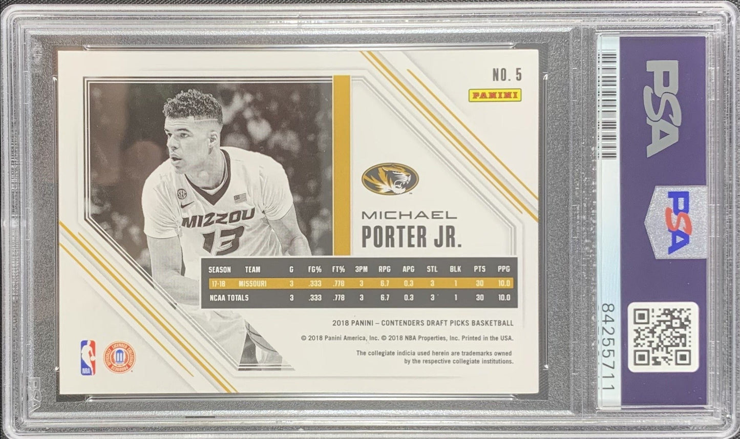 Michael Porter Jr. signed RC Panini Contenders Mizzou Tigers PSA Encapsulated