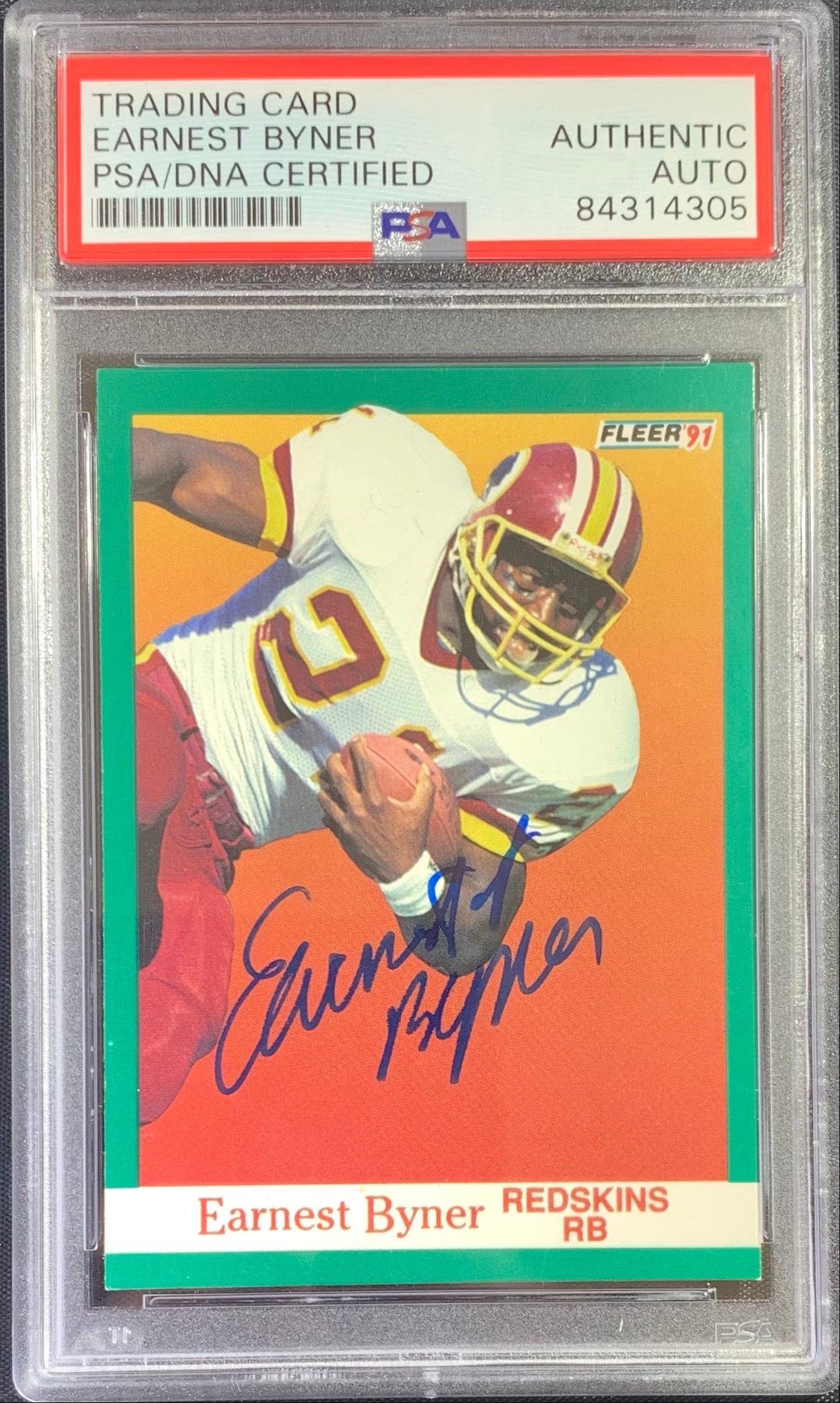 Earnest Byner autographed signed 1991 Fleer card #383 Redskins PSA Encapsulated