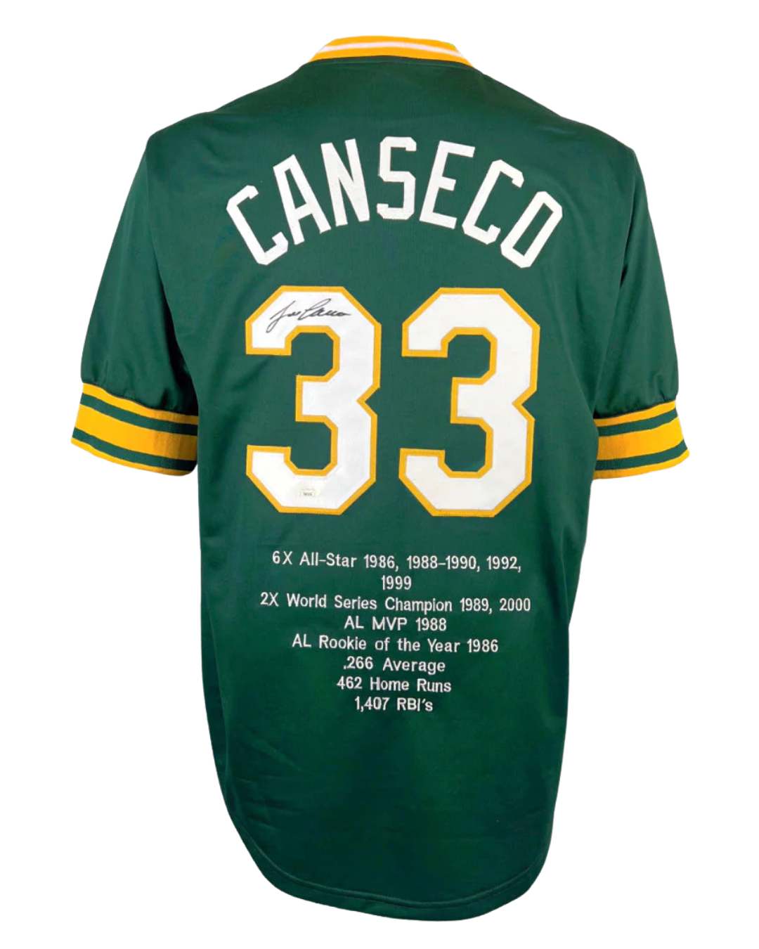 Oakland Athletics Jose Canseco Autographed Signed Professional STAT Jersey JSA COA