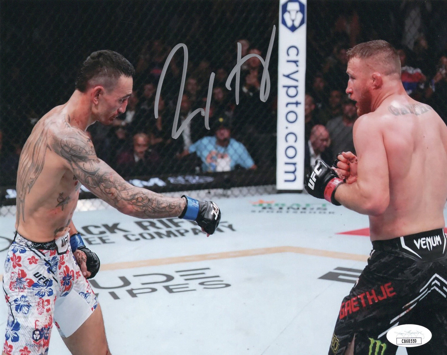 Max Holloway autographed signed 8x10 photo UFC Blessed JSA COA Justin Gaethje