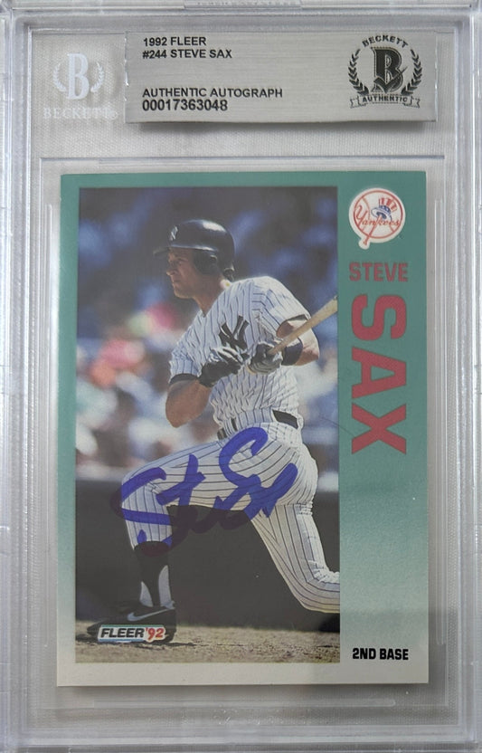 Steve Sax auto signed card 1992 Fleer #244 MLB New York Yankees BAS Encap