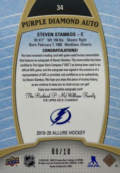 Steven Stamkos autographed GU 2020 Upper Deck card 8/10 NHL Tampa Bay Lightning