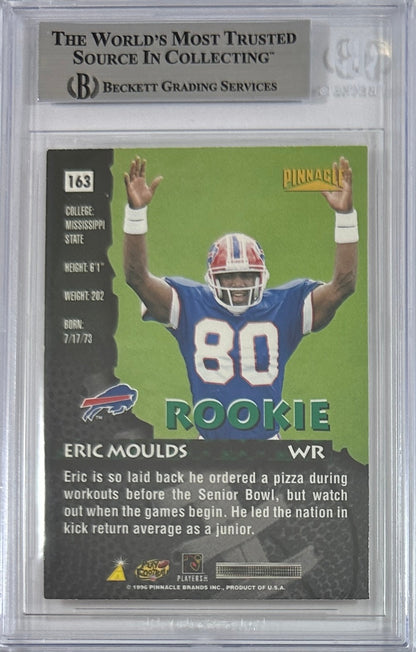 Eric Moulds autographed signed Pinnacle 1996 #163 Buffalo Bills BAS Encap RC