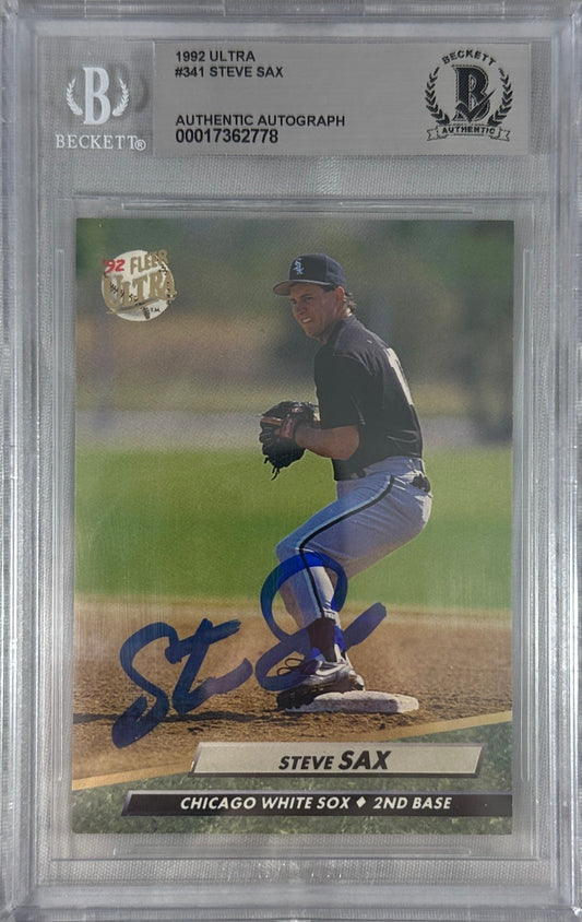Steve Sax auto signed card 1992 Fleer Corp #341 MLB White Sox BAS Encap