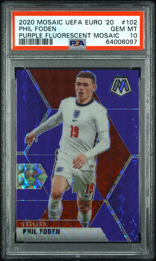 Phil Foden 2020 Panini Mosiac Purple Fluorescent /10 PSA 10 GEM MT