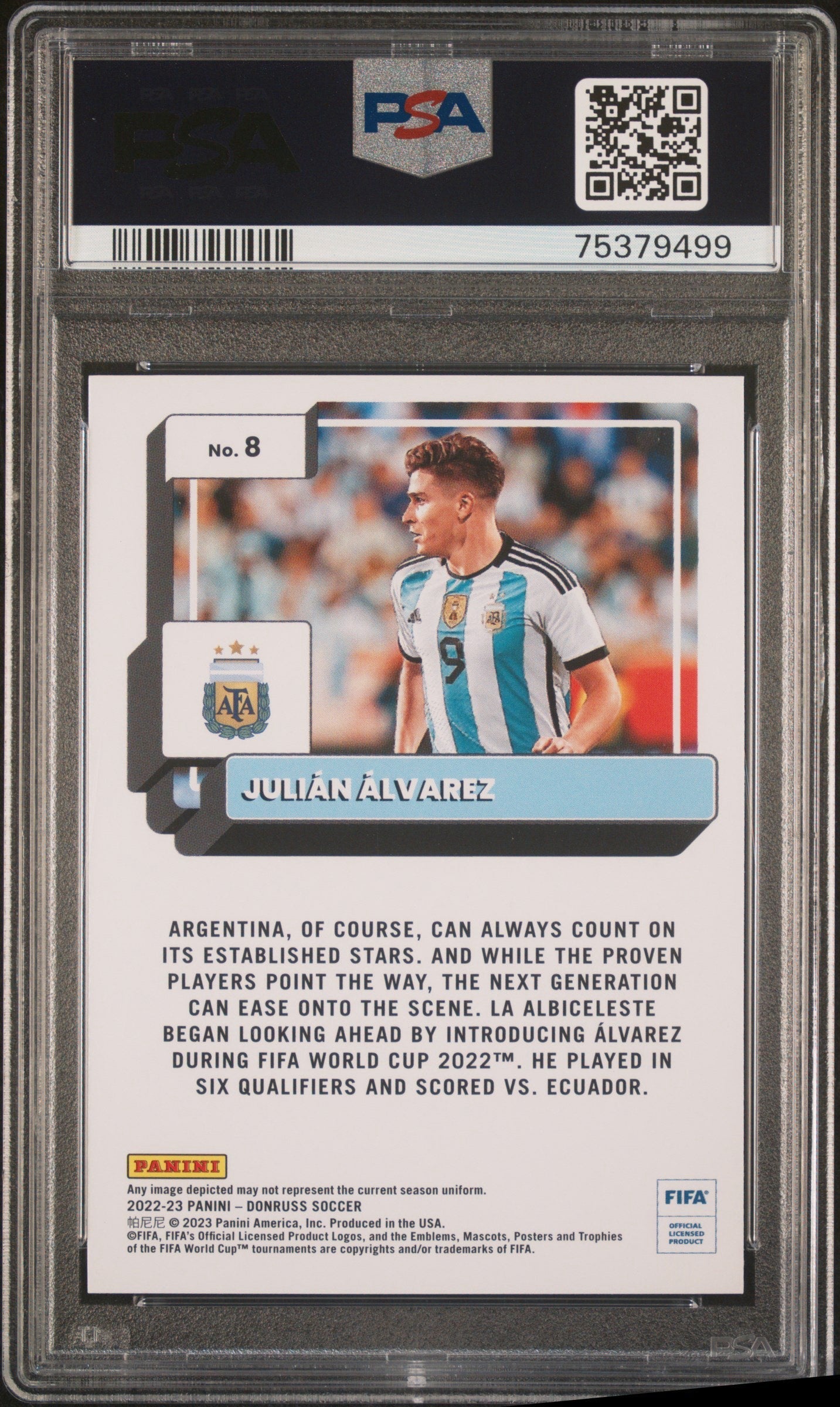 Julian Alvarez RC 2022-23 Panini Donruss Blue Optic /99 PSA 9 #8