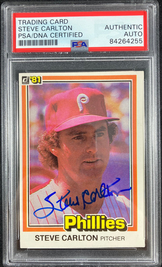 Steve Carlton auto card 1981 Donruss #33 Philadelphia Phillies PSA Encapsulated