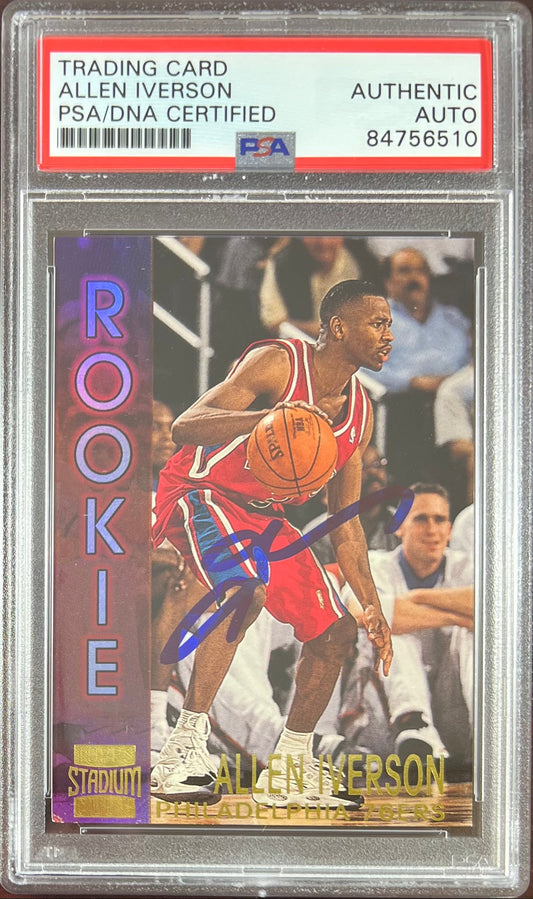 Allen Iverson auto RC 1997 Topps Stadium Club #R16 Philadelphia 76ers PSA Encap