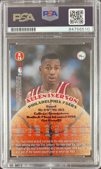 Allen Iverson auto RC 1997 Topps Stadium Club #R16 Philadelphia 76ers PSA Encap