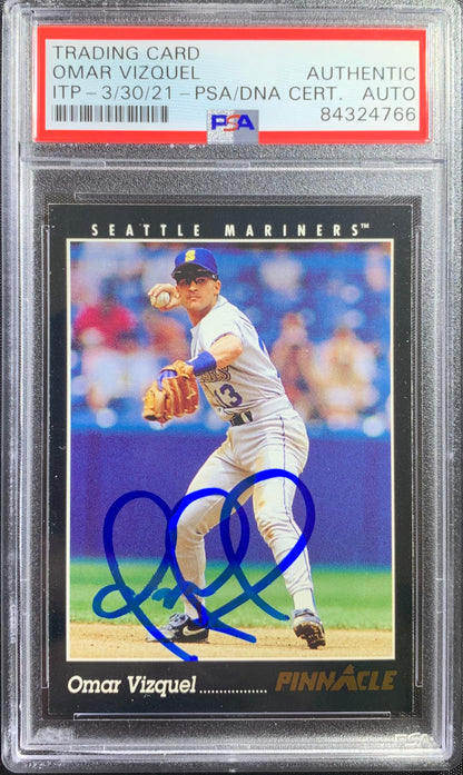 Omar Vizquel auto card 1993 Pinnacle #95 MLB Seattle Mariners PSA Encapsulated