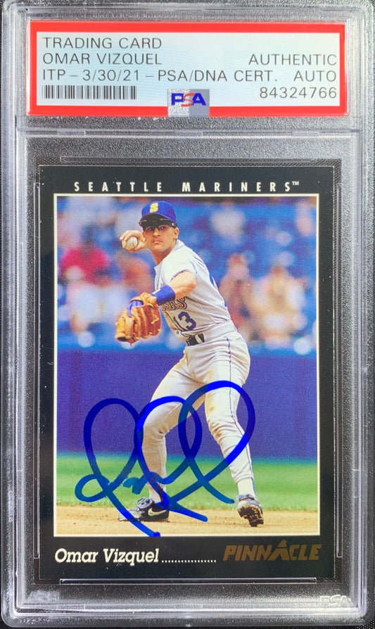 Omar Vizquel auto card 1993 Pinnacle #95 MLB Seattle Mariners PSA Encapsulated