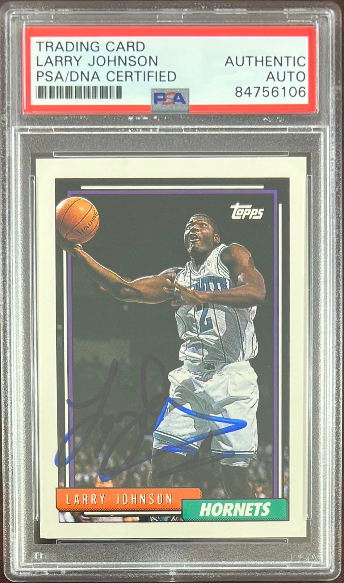 Larry Johnson auto 1993 Topps #283 card Charlotte Hornets PSA Encapsulated