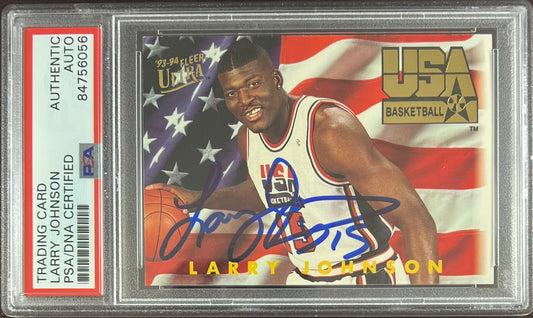 Larry Johnson auto 1994 Fleer Ultra #364 card Charlotte Hornets PSA Encapsulated