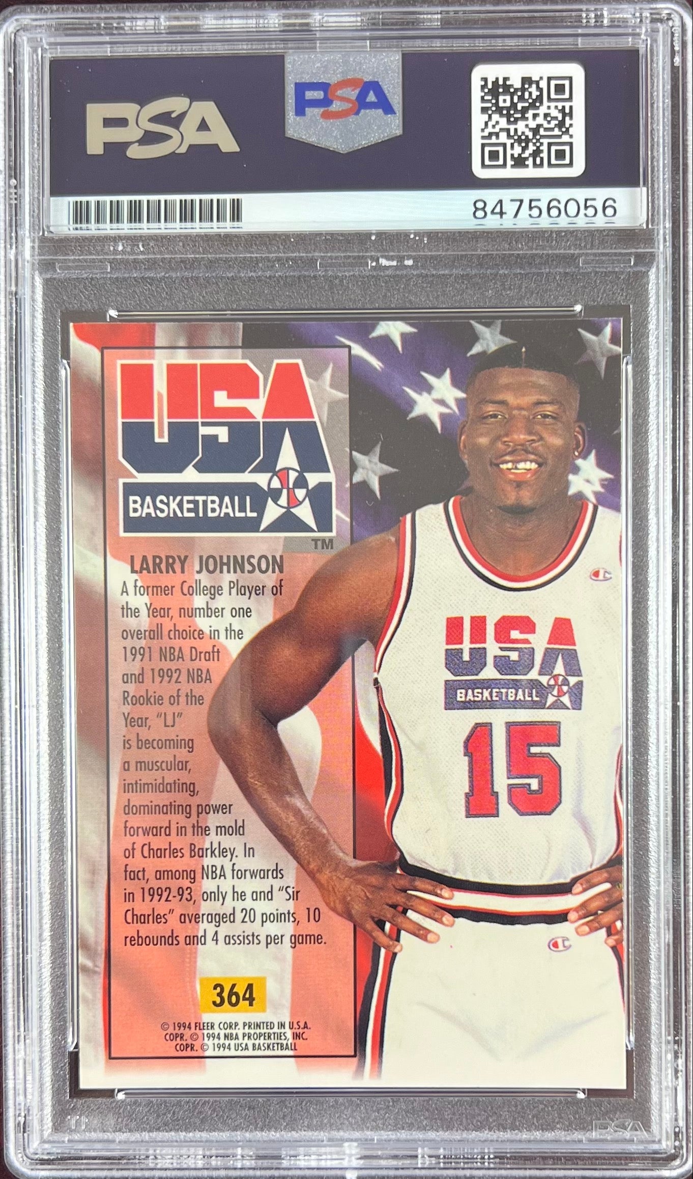 Larry Johnson auto 1994 Fleer Ultra #364 card Charlotte Hornets PSA Encapsulated