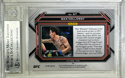 Max Holloway auto inscribed 2023 Panini Prizm card #67 UFC BAS Encapsulated