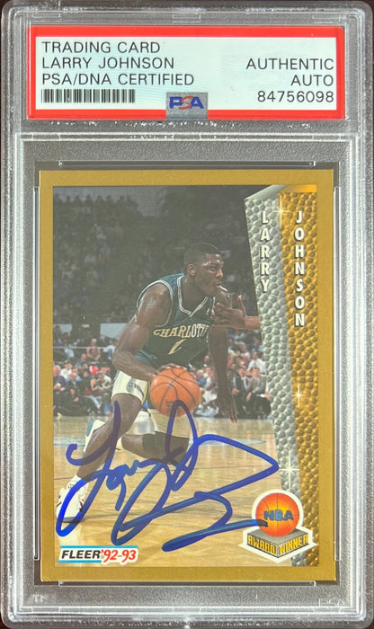 Larry Johnson auto 1992 Fleer #247 card Charlotte Hornets PSA Encapsulated