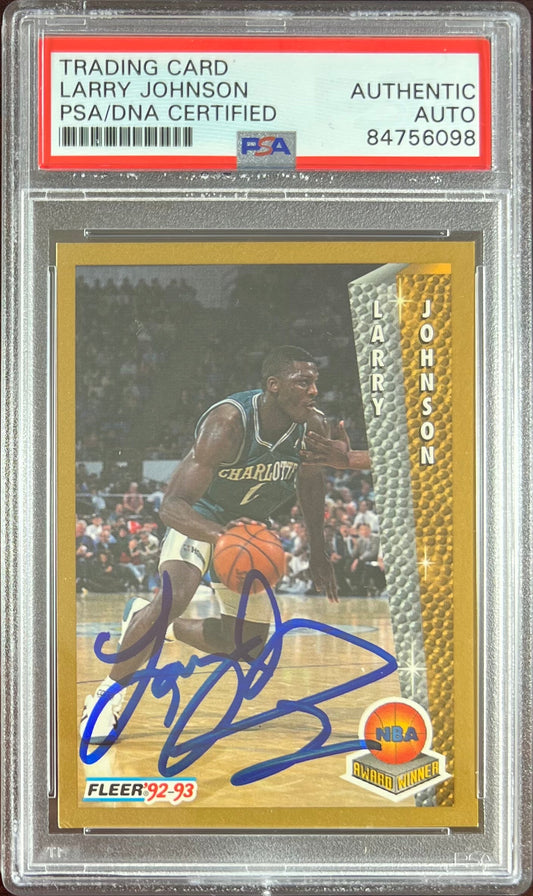 Larry Johnson auto 1992 Fleer #247 card Charlotte Hornets PSA Encapsulated