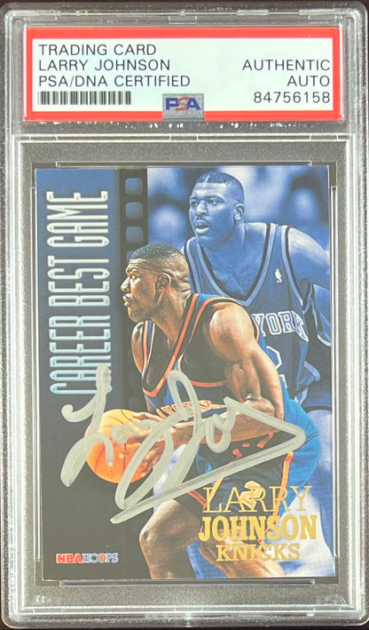 Larry Johnson auto 1997 NBA Hoops #334 card New York Knicks PSA Encapsulated