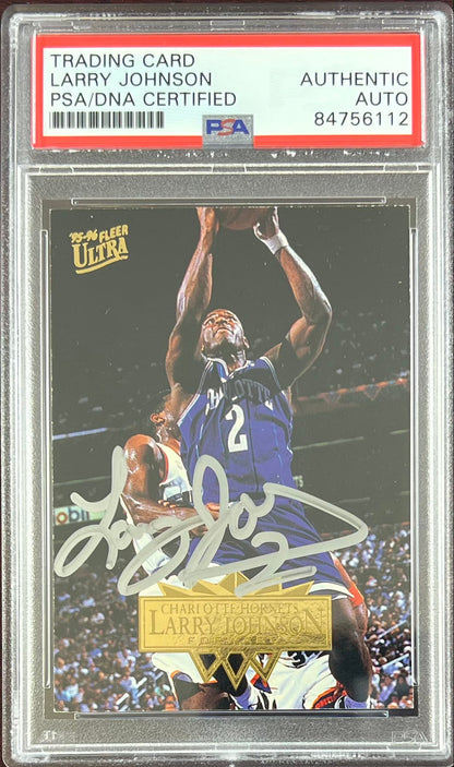 Larry Johnson auto 1995 Fleer #21 card Charlotte Hornets PSA Encapsulated