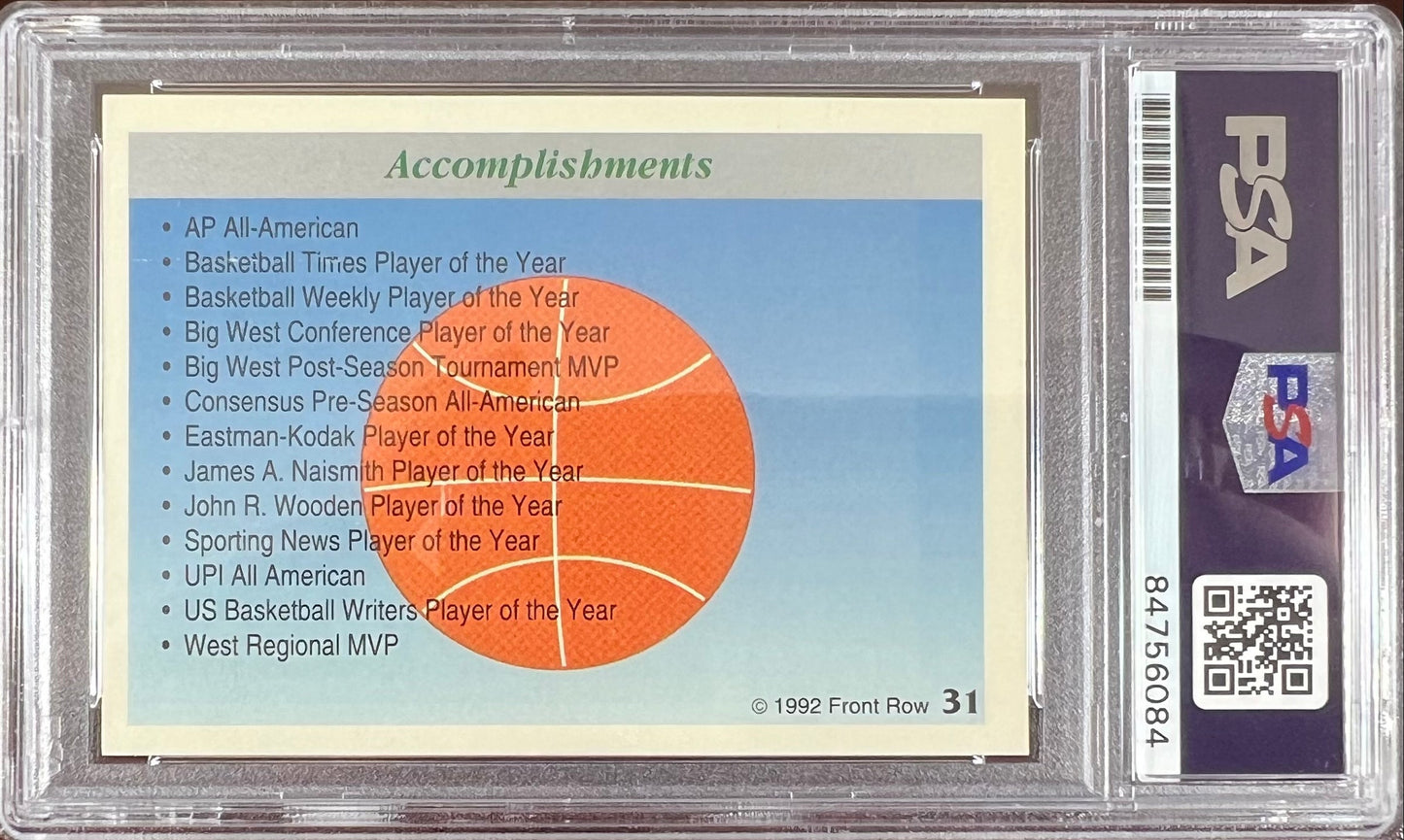 Larry Johnson auto inscribed 1992 Front Row #31 RC UNLV PSA Encapsulated