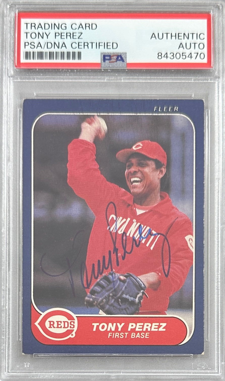 Tony Perez auto card Fleer 1986 #186 Cincinnati Reds PSA Encapsulated