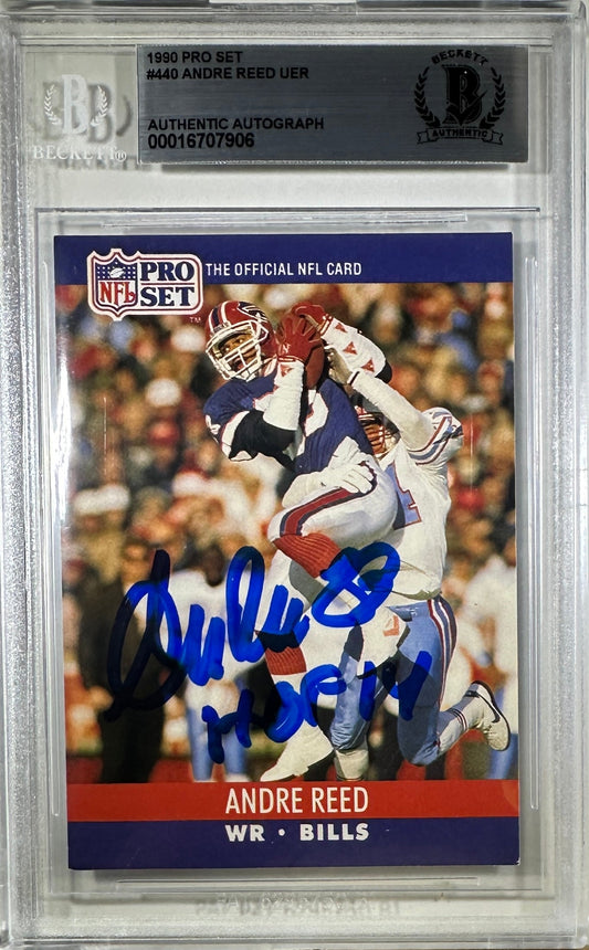 Andre Reed auto inscribed NFL Pro Set 1990 #440 Buffalo Bills BAS Encap