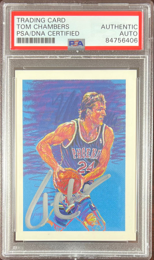 Tom Chambers auto 1991 NBA Hoops #523 card Phoenix Suns PSA Encapsulated
