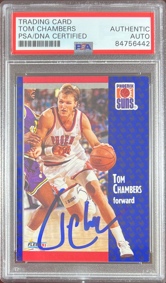Tom Chambers auto 1991 Fleer #158 card Phoenix Suns PSA Encapsulated