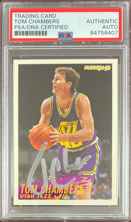 Tom Chambers auto 1994 Fleer #220 card Utah Jazz PSA Encapsulated