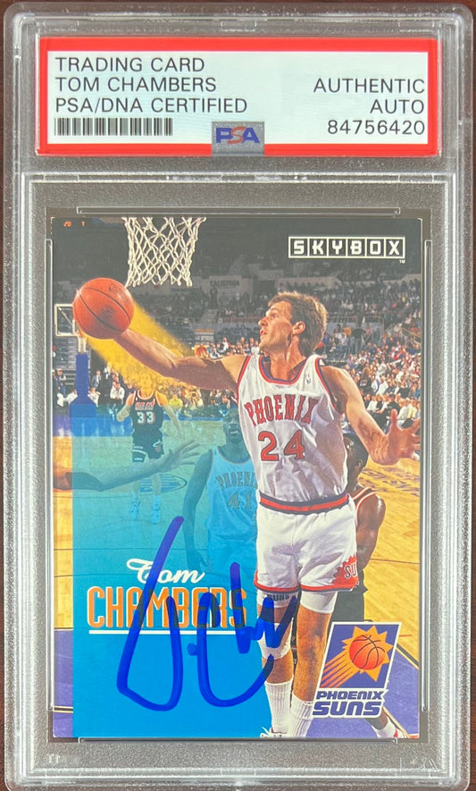 Tom Chambers auto 1992 SkyBox #189 card Phoenix Suns PSA Encapsulated