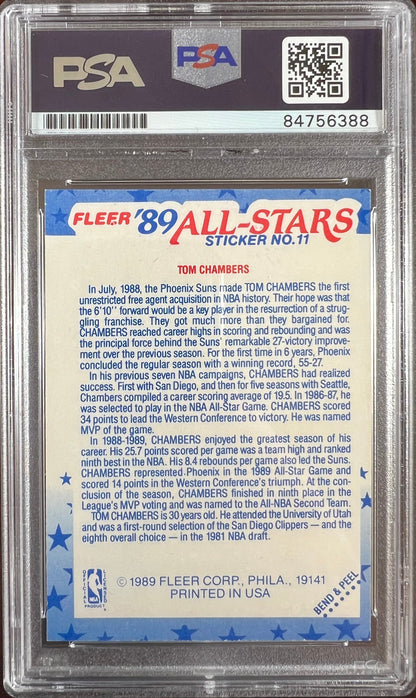 Tom Chambers auto 1989 Fleer #11 card Phoenix Suns PSA Encapsulated Utah Jazz