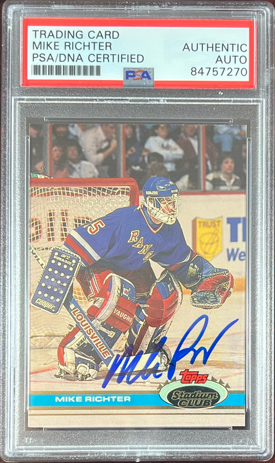 Mike Richter auto card 1991 Topps Stadium Club #92 PSA Encapsulated NY Rangers