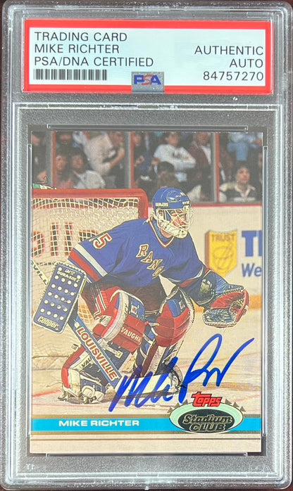 Mike Richter auto card 1991 Topps Stadium Club #92 PSA Encapsulated NY Rangers