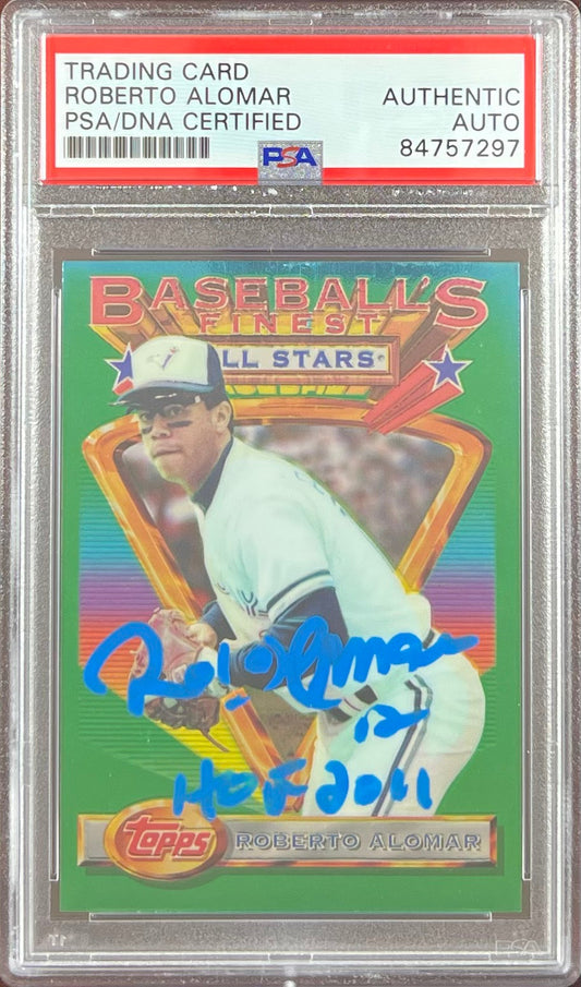 Roberto Alomar auto inscribed 1993 Topps Finest #88 PSA Encapsulated Blue Jays