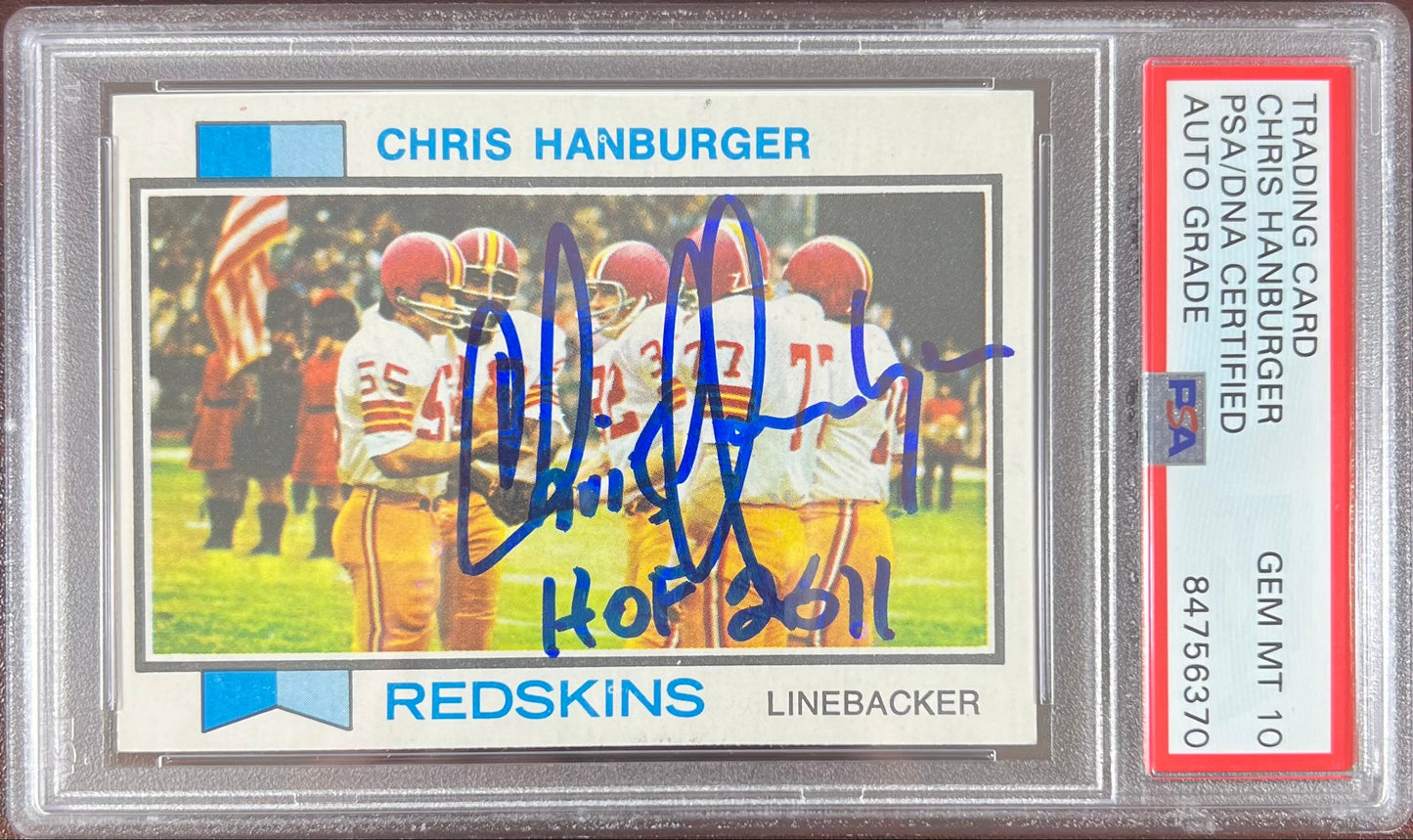 Chris Hanburger auto inscribed 1973 Topps #250 Gem Mint 10 card PSA Encapsulated