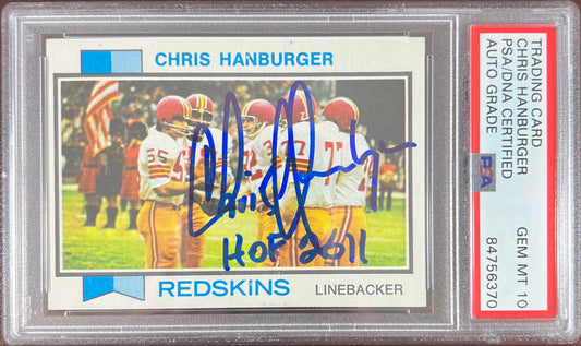 Chris Hanburger auto inscribed 1973 Topps #250 Gem Mint 10 card PSA Encapsulated