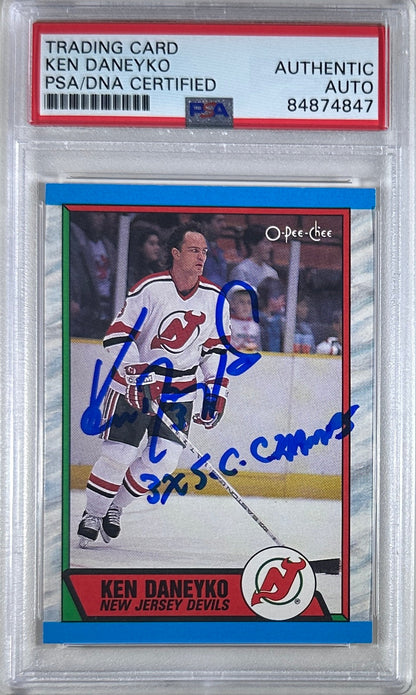 Ken Daneyko auto insc 1989 O-Pee-Chee RC PSA Encapsulated New Jersey Devils